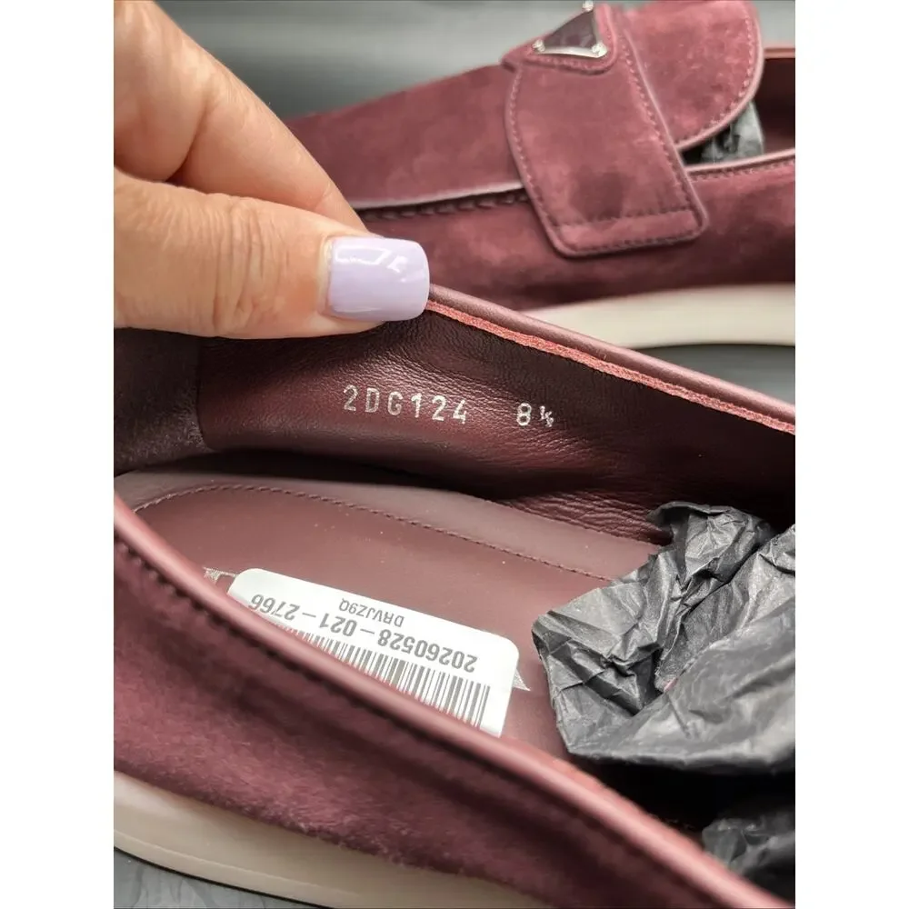 PRADA Suede Slip-On Loafers Logo Dress Shoes Men Prada Shoes Burgundy NWOTB READ